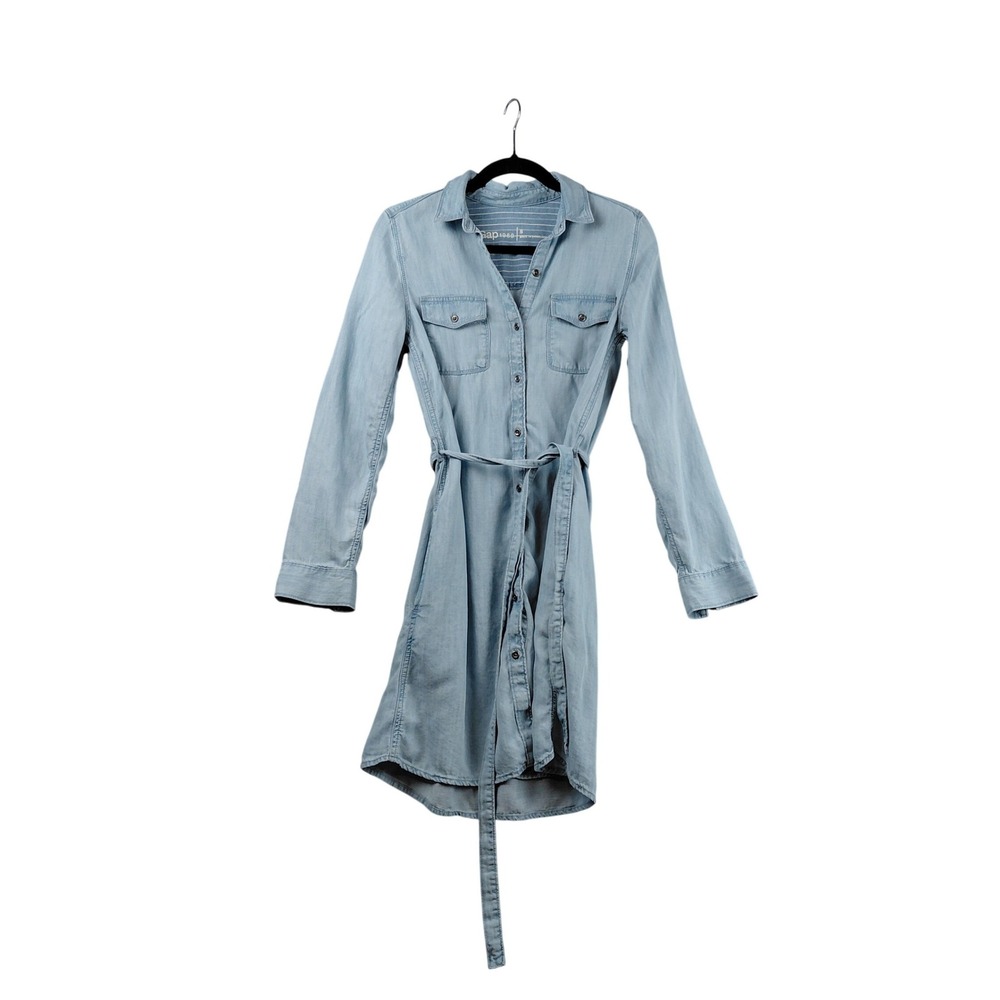 Gap 1969 Denim Chambray Shirt Dress Belted Light Wash Size S